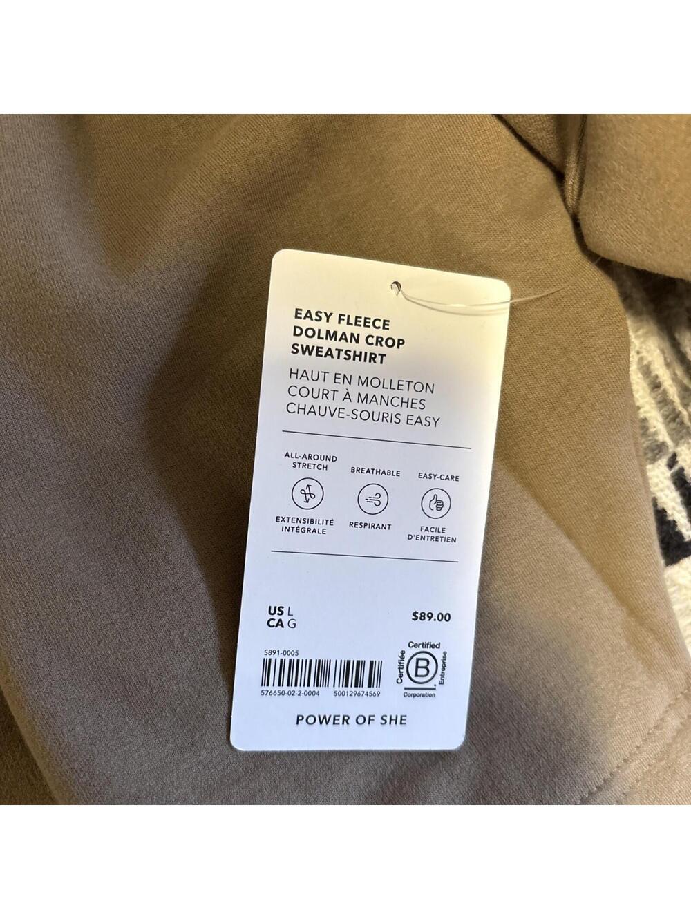 Athleta L Easy Fleece Dolman Crop Crewneck Sweatshirt Brown Large - Picture 4 of 6